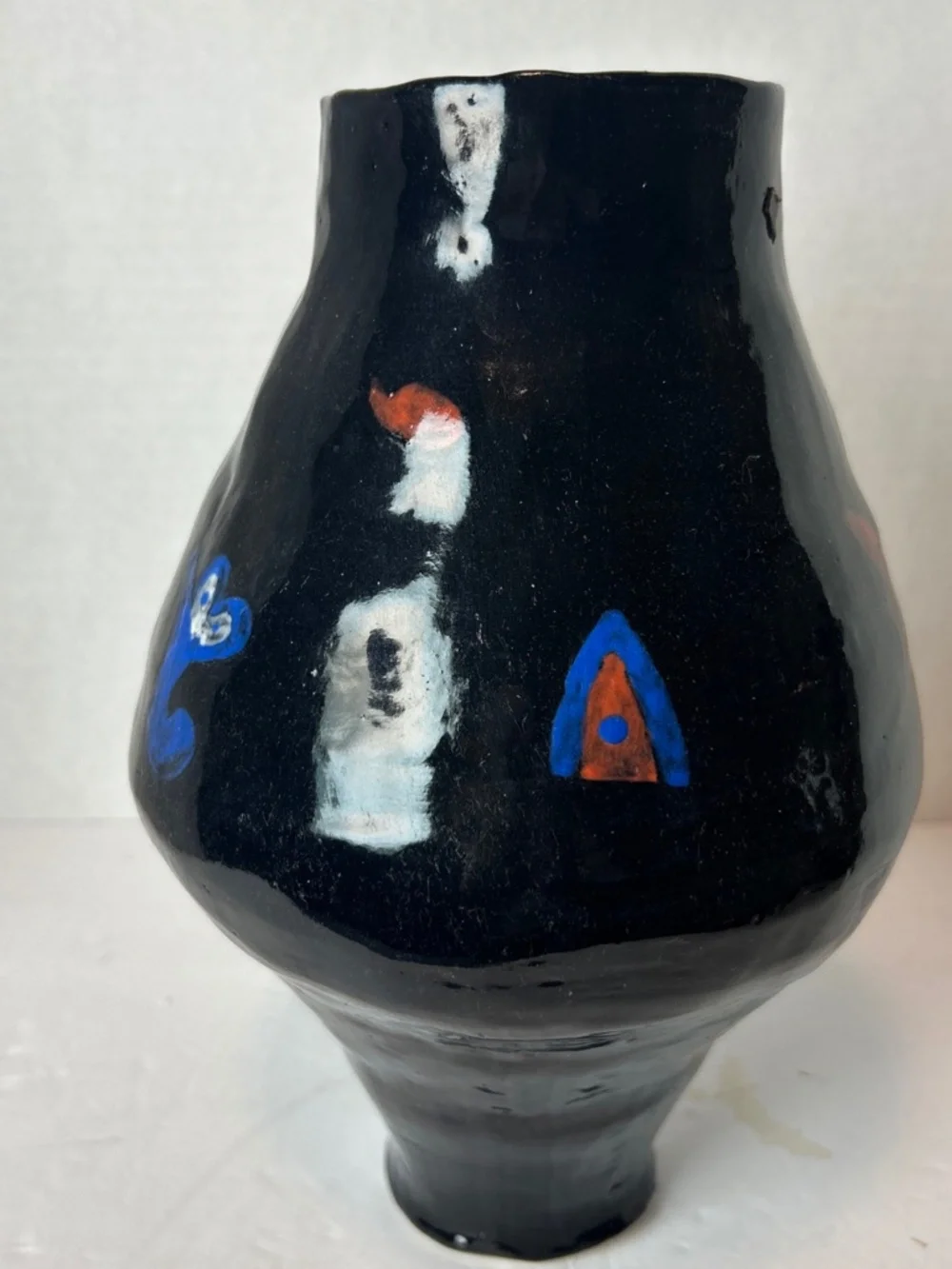 MCM Studio Art Pottery Ceramic Handmade Vase Vessel Black Bold Colors Abstract